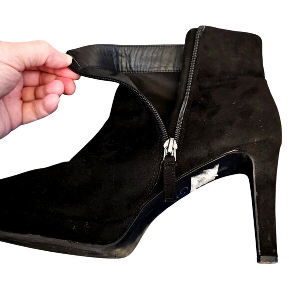 Dress Barn Black Faux Suede Ankle Boots With Side Zipper & 3" Heels - Picture 6 of 6